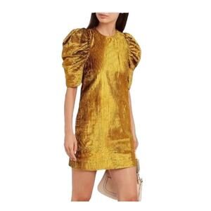 Ulla Johnson Callahan Gold Velvet Ruffle Sleeve Mini Dress Size 4